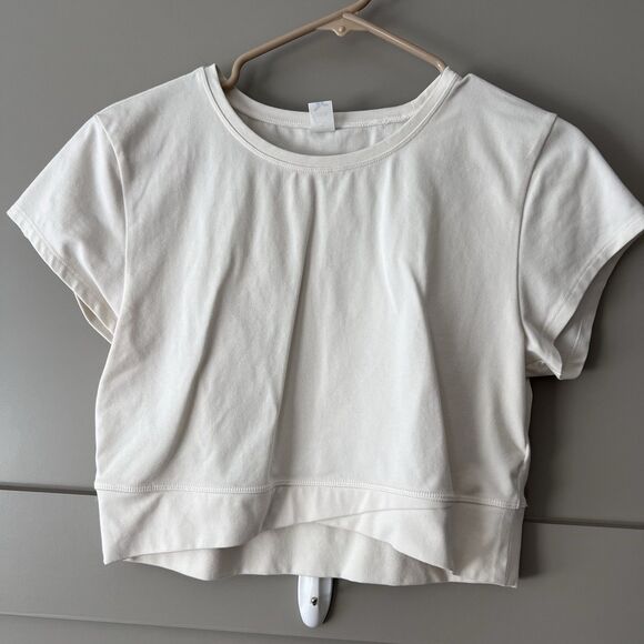 Old Navy Crossover Hem Crop Top Women Large Short Sleeve Round Neck Powerchill - Picture 1 of 9